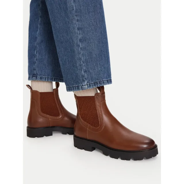 Sztyblety Tommy Hilfiger Th Monogram Leather Chelsea Boot FW0FW09562 Brązowy
