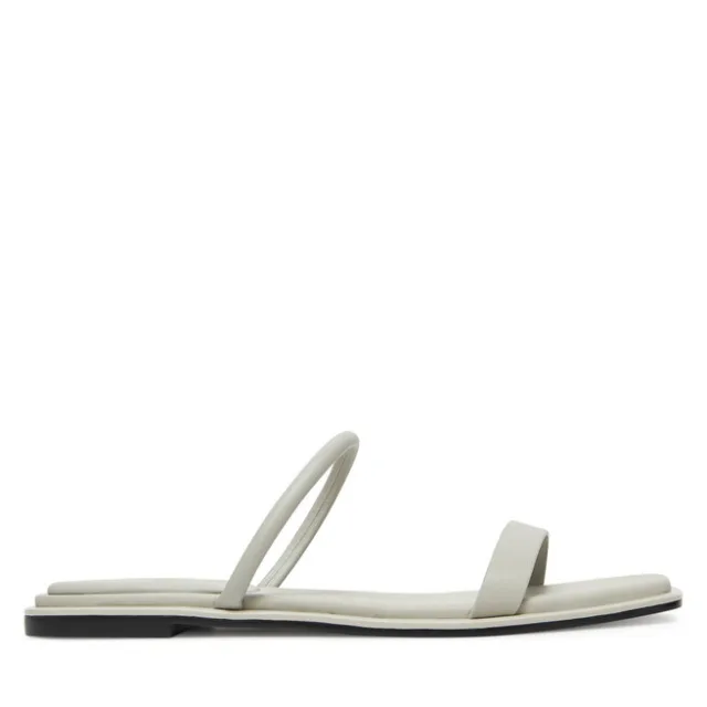 Klapki Calvin Klein Flat Sandal Squared 2-Bar Lth HW0HW02532 Écru