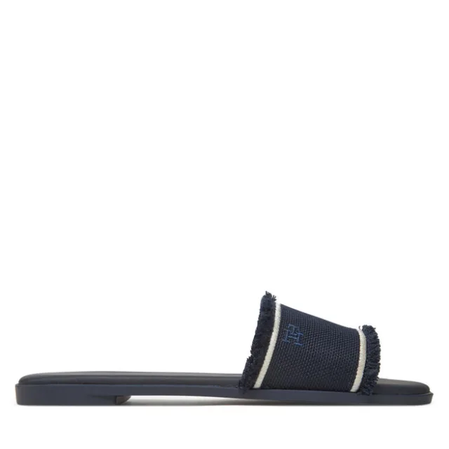 Klapki Tommy Hilfiger Fringe Canvas Flat Sandal FW0FW08908 Granatowy
