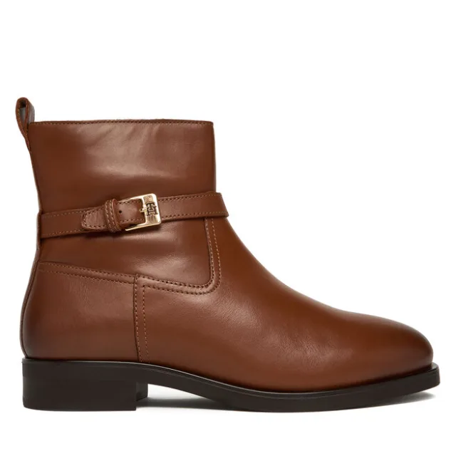 Botki Tommy Hilfiger Th Buckle Riding Leather Bootie FW0FW08781 Brązowy