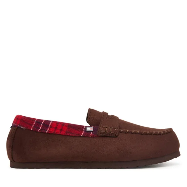 Kapcie Tommy Hilfiger Hilfiger Check Driver House Shoe FM0FM06013 Brązowy ciemny