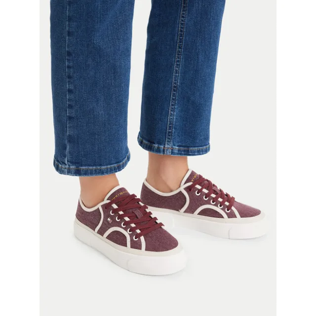 Tenisówki Tommy Hilfiger Platform Vulc Sneaker Piping FW0FW09394 Bordowy