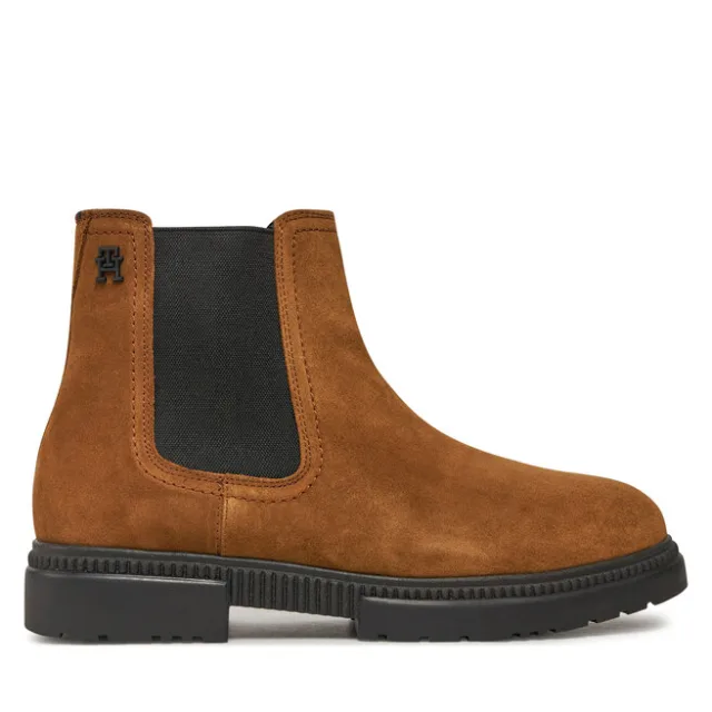 Sztyblety Tommy Hilfiger Casual Cleated Suede Chelsea FM0FM05037 Brązowy
