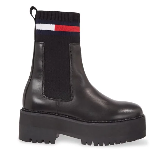 Sztyblety Tommy Jeans Tjw Flatform Chelsea Sock EN0EN02301 Czarny