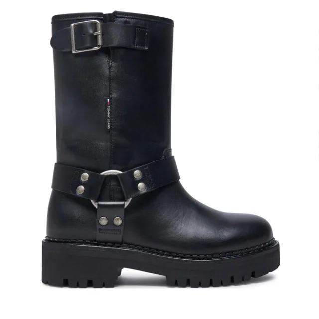 Botki Tommy Jeans Tjw Urban Biker Boot Leather EN0EN02728 Czarny