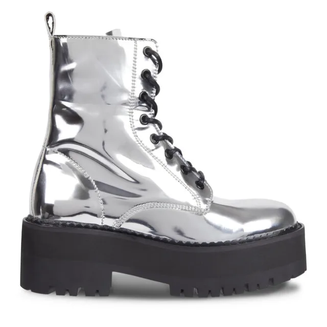 Botki Tommy Jeans Tjw Flatform Zip Up Metallic EN0EN02403 Srebrny
