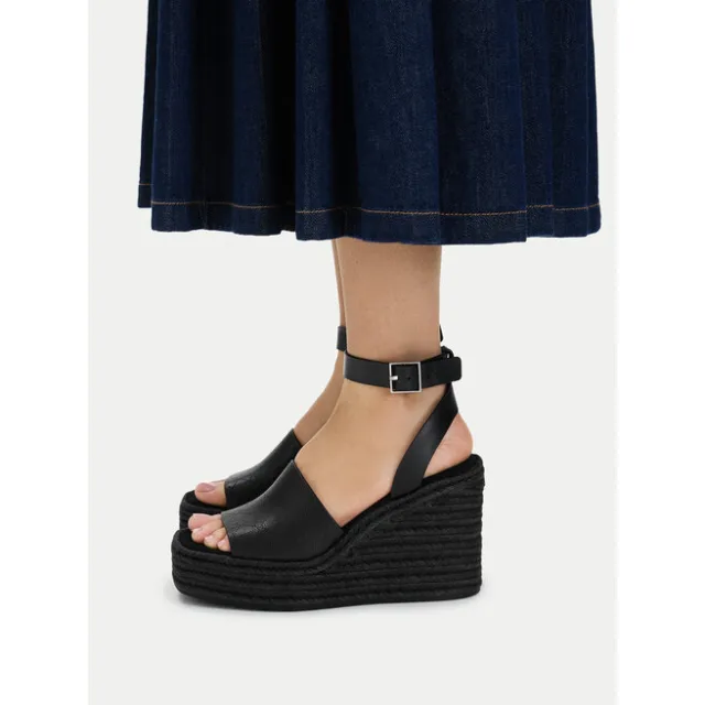 Espadryle Calvin Klein Wedge Espad 70 Aop Lth HW0HW03138 Czarny