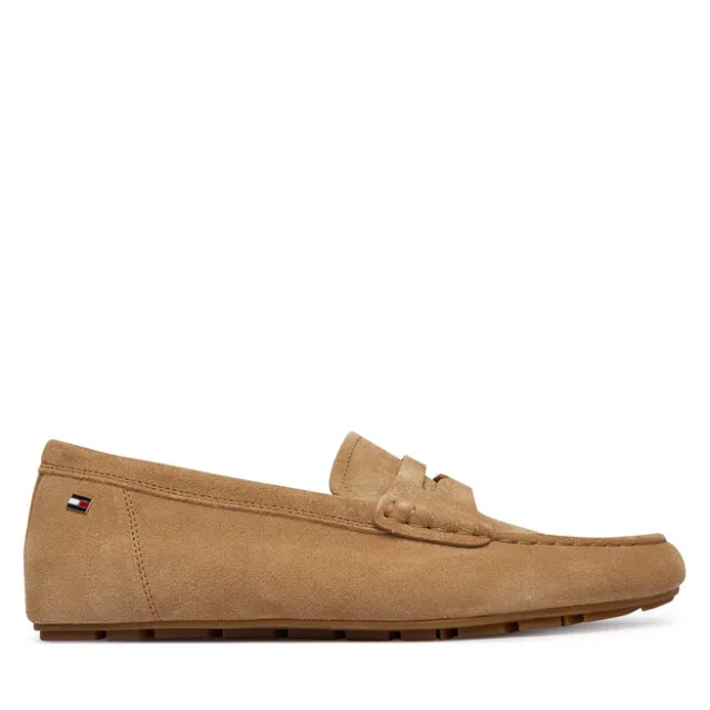 Mokasyny Tommy Hilfiger Flag Soft Suede Driver Loafer FW0FW08558 Brązowy