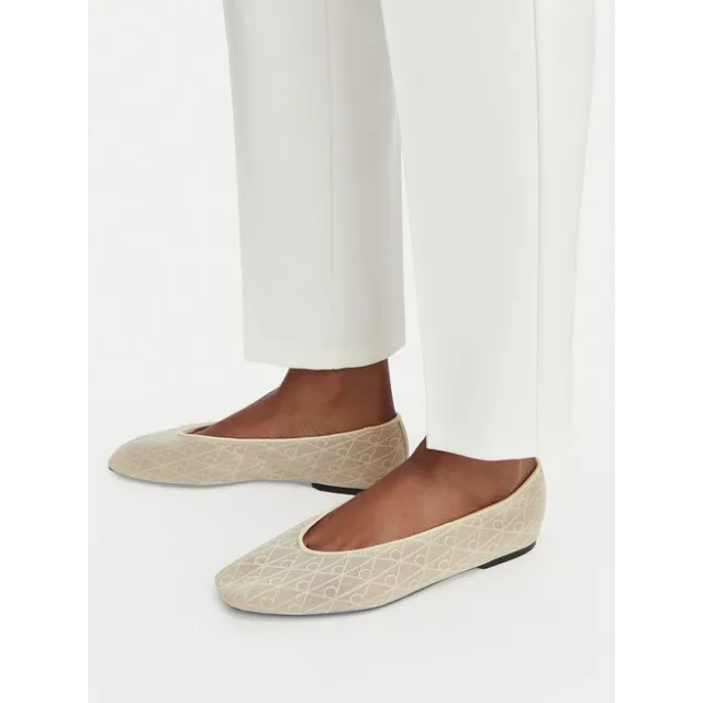 Baleriny Calvin Klein Square Ballerina Aop Mesh HW0HW02937 Écru