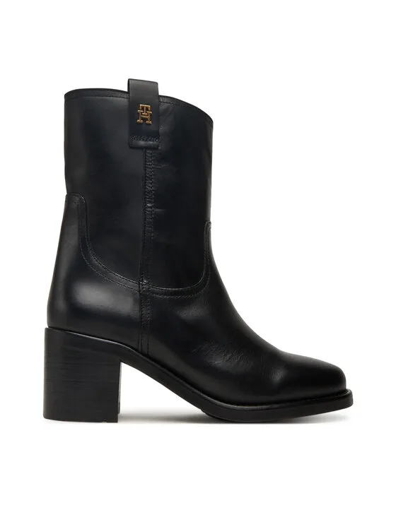 Botki Tommy Hilfiger Riding Lthr Mid Boot Block Heel FW0FW08776 Czarny