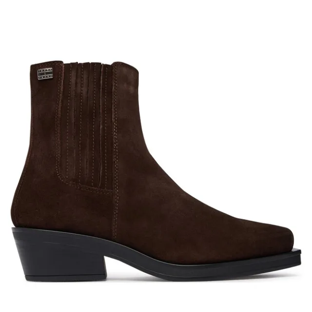 Botki Tommy Jeans Tjw Suede Cowboy Boots EN0EN03142 Brązowy ciemny