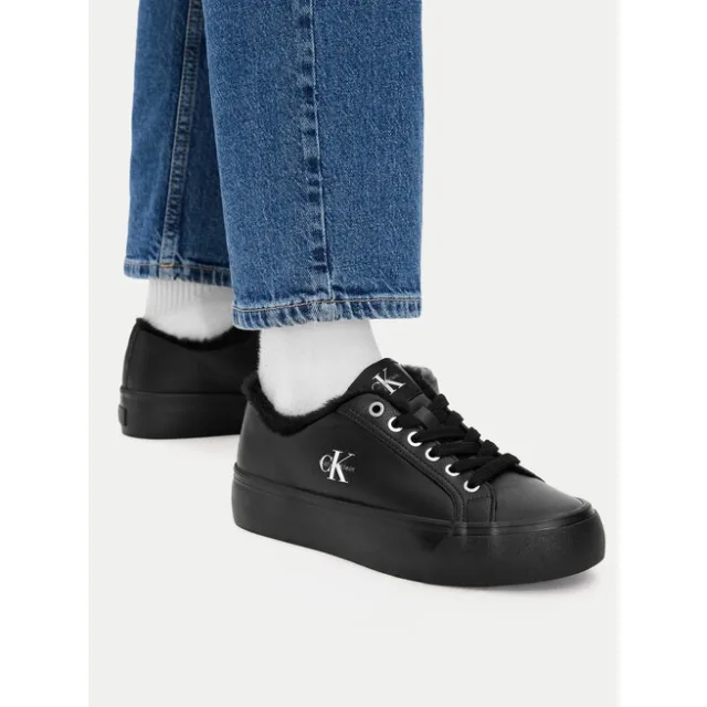 Sneakersy Calvin Klein Vulc Flatf Laceup Lth Fur HW0HW03235 Czarny