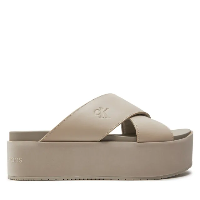Klapki Calvin Klein Jeans Flatform Cross Mg Uc YW0YW01349 Beżowy
