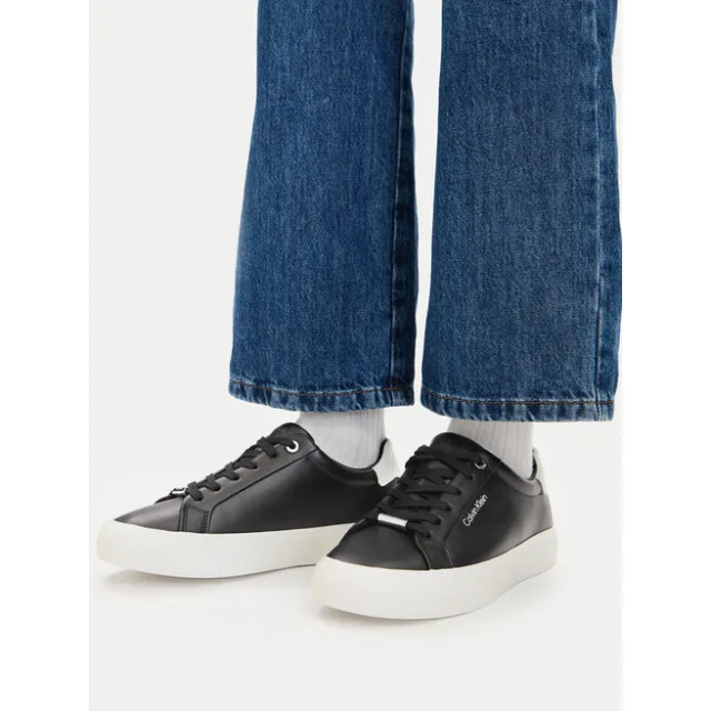 Sneakersy Calvin Klein Vulc Lace Up Lth/Moire Bt HW0HW02747 Czarny