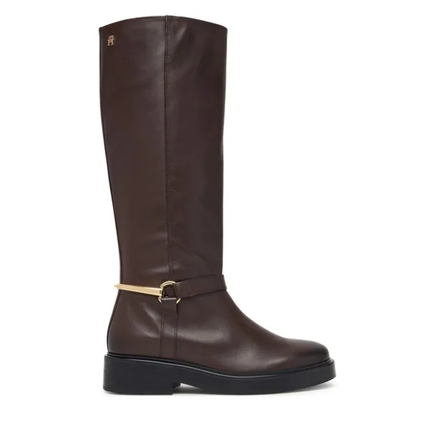 Oficerki Tommy Hilfiger Th Stud Leather Knee Riding Boot FW0FW09608 Brązowy