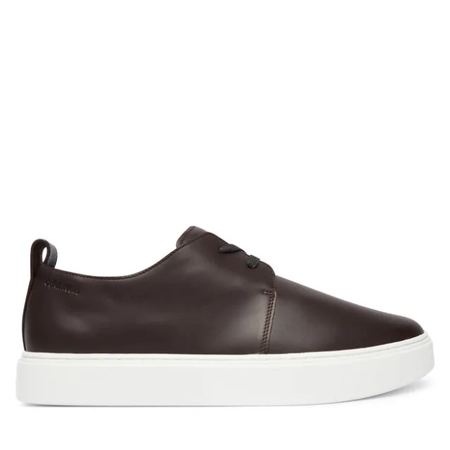 Sneakersy Calvin Klein Hybrid Clean Cup Derby Lth HM0HM02011 Brązowy ciemny