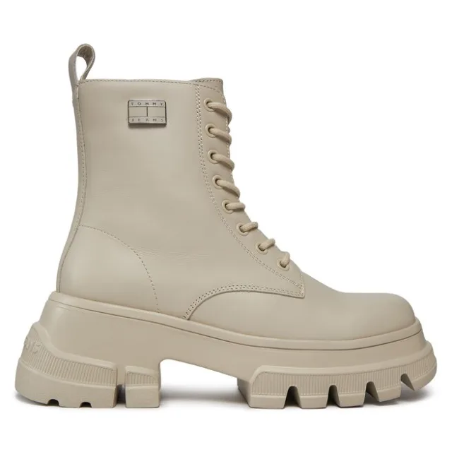 Trapery Tommy Jeans Tjw Chunky Leather Boot EN0EN02503 Beżowy
