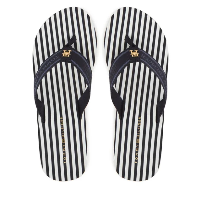 Japonki Tommy Hilfiger Th Stripes Wedge Beach Sandal FW0FW08521 Niebieski